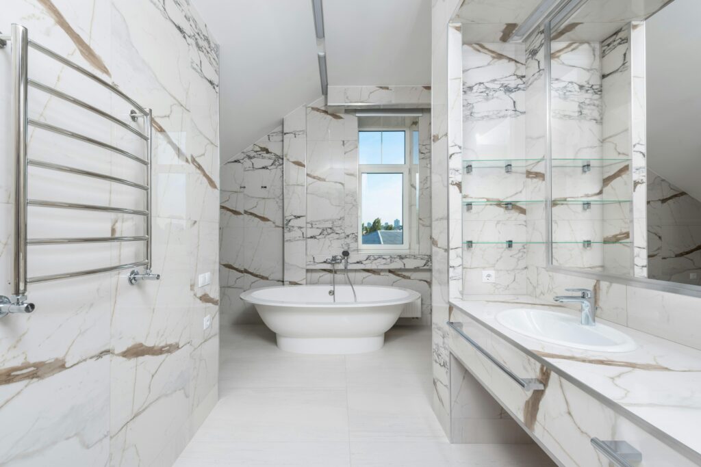 Classic white subway tiles arranged in a brick pattern,Bathroom Tile.