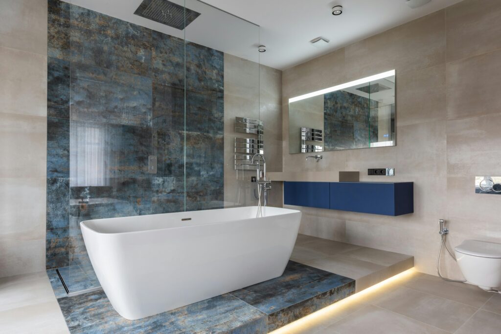 Bathroom Tile showcasing a blend of matte and glossy tiles.