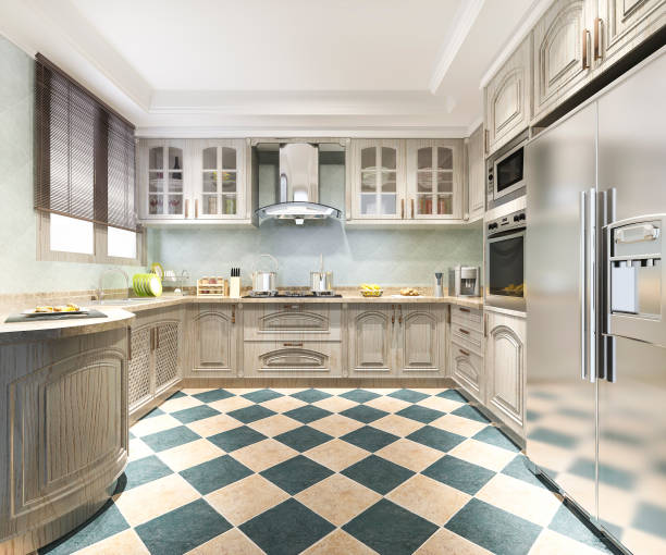 Durable tiled kitchen floor designed for high traffic