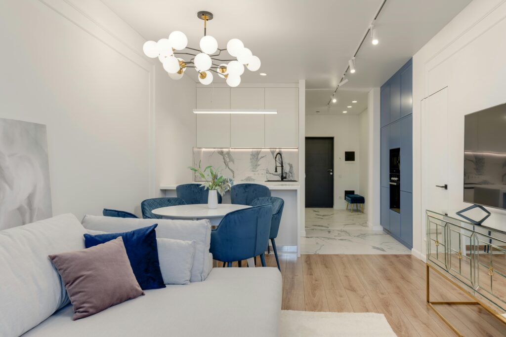 A modern apartment with Peel and Stick Tile used as a backsplash, perfect for a renter-friendly space.