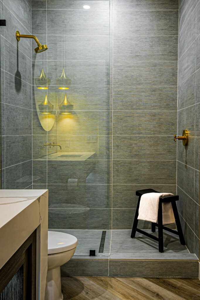  Stylish Bathroom Tile shower with slip-resistant tiles.