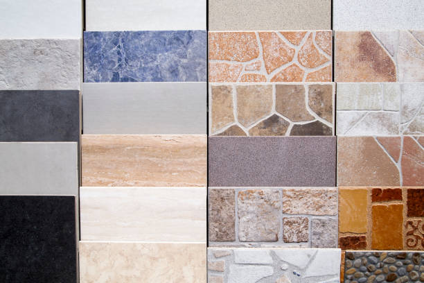 A display featuring combinations of tile and natural stone in complementary tones, Dal Tile Showroom