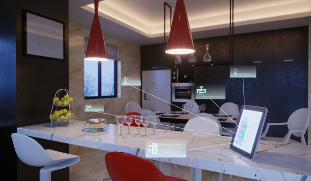 A person controlling smart kitchen lights with a smartphone app.